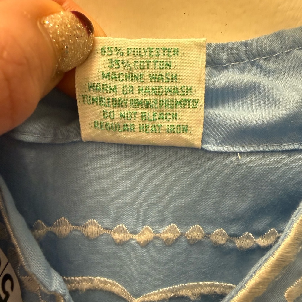 Vintage Caro of Honolulu Blue Embroidered Peignoir Robe •  Nylon • M/ - Picture 5 of 7